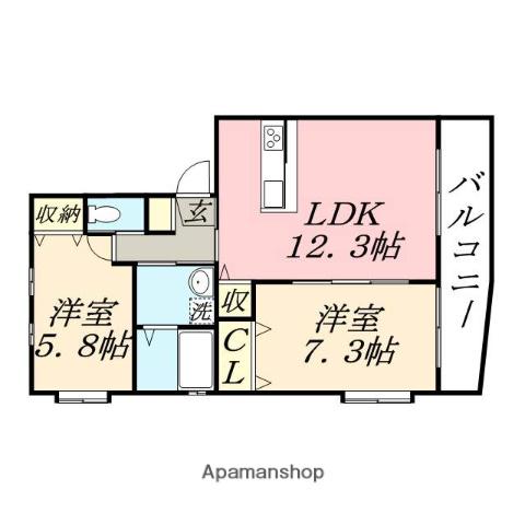 第8ビル(2LDK/3階)の間取り写真
