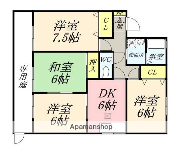 セジュールふくよし(4DK/1階)の間取り写真