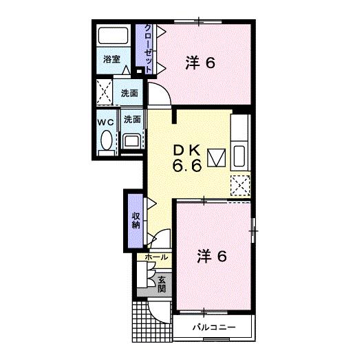 赤穂線 長船駅 徒歩9分 2階建 築21年(2DK/1階)の間取り写真