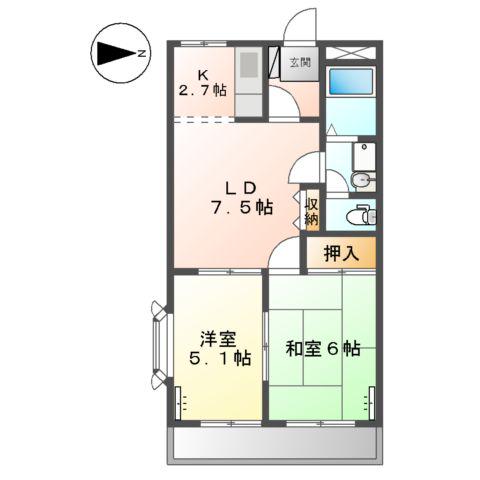 山陽本線 東岡山駅 徒歩8分 2階建 築27年(2LDK/2階)の間取り写真