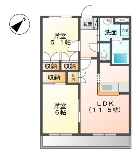 プロニティオオフク壱番館(2LDK/1階)の間取り写真