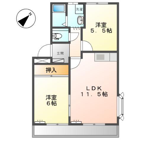 プロヴァンスB棟(2LDK/1階)の間取り写真