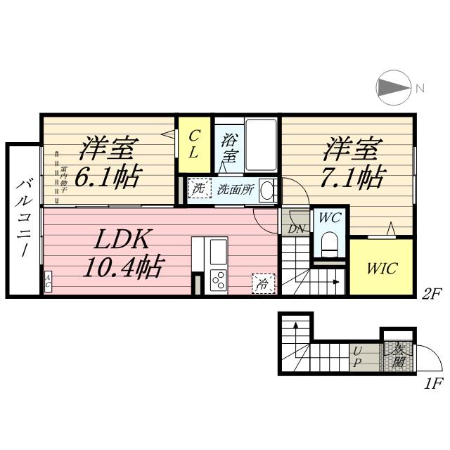 グラシューヴェルジェA棟(2LDK/2階)の間取り写真