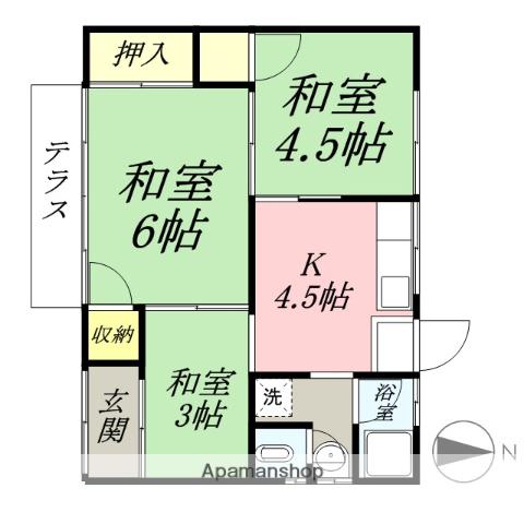 宇野線 備前西市駅 徒歩20分 1階建 築53年(3K)の間取り写真
