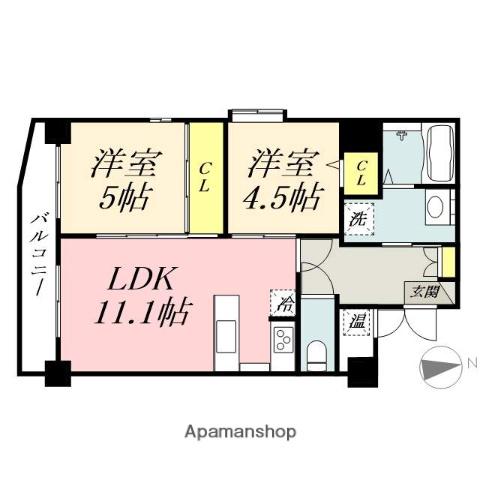 サンセール東古松Ⅱ(2LDK/8階)の間取り写真