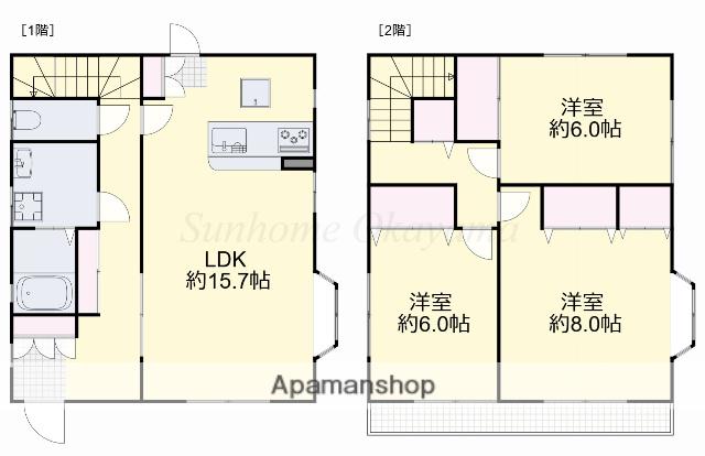 宇野線 備前西市駅 徒歩14分 2階建 築22年(3LDK)の間取り写真