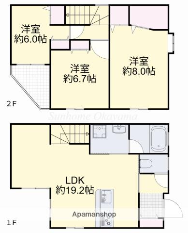 津山線 法界院駅 徒歩8分 2階建 築15年(3LDK)の間取り写真