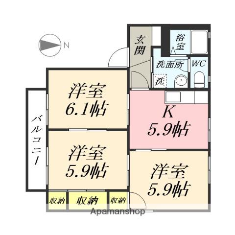 グランシードC棟(3K/1階)の間取り写真
