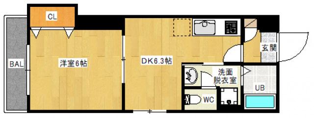 ホワイトグレース律奈(1DK/5階)の間取り写真