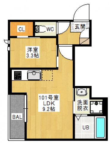 GRANDTIC 西崎(1LDK/1階)の間取り写真