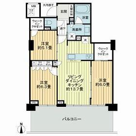 ライオンズタワー岡山千日前(3LDK/10階)の間取り写真