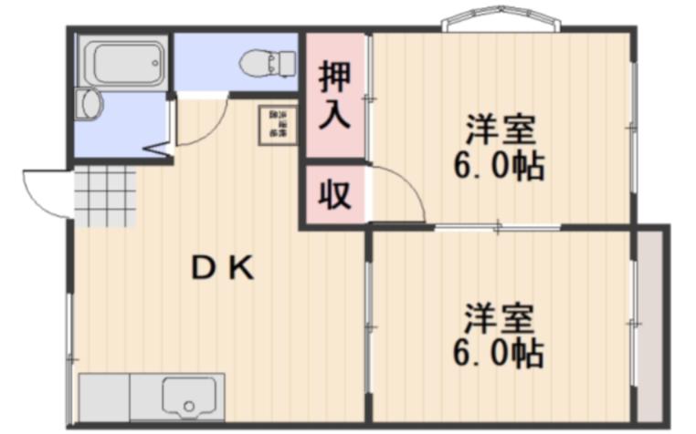 ホリホックハウスB(2DK/1階)の間取り写真