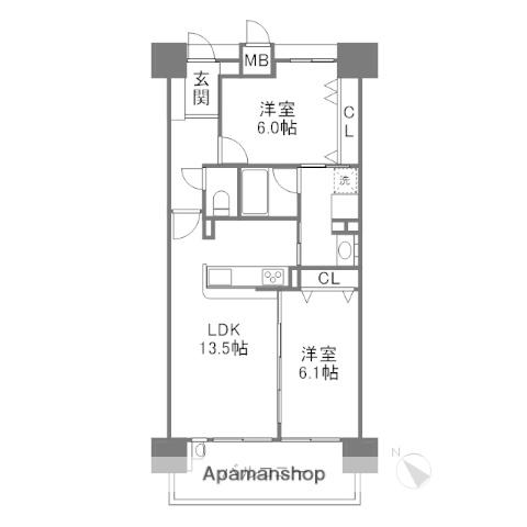 アルファステイツ鹿田本町(2LDK/8階)の間取り写真