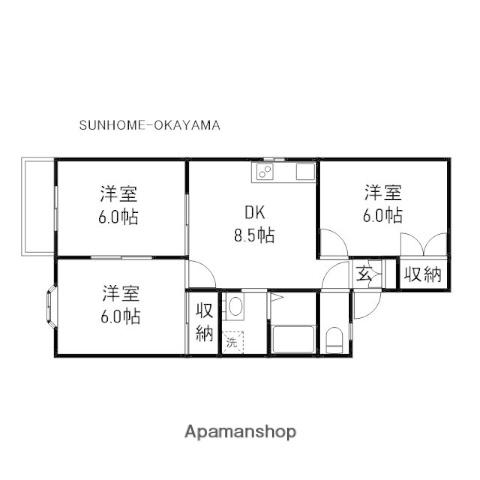 アーバン・ハイツ松新Ⅰ B棟(3DK/2階)の間取り写真