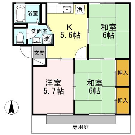 ノーブル清水B(3K/1階)の間取り写真