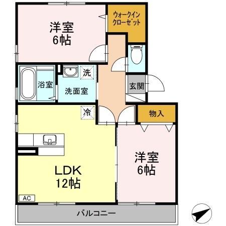 プラシード三宅(2LDK/3階)の間取り写真