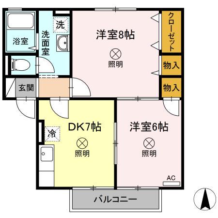 ピローサイド四御神A棟(2DK/2階)の間取り写真