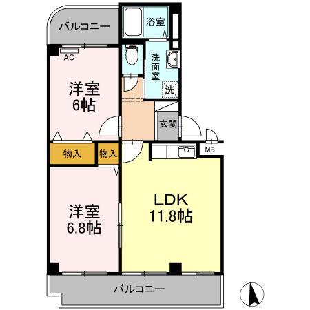 PLEIADES B棟(2LDK/3階)の間取り写真