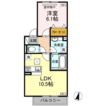 フルーレA (1LDK/1階)の間取り写真