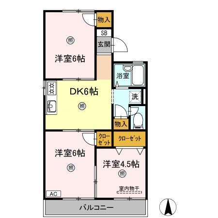 サンハイツいたのA棟(3DK/2階)の間取り写真