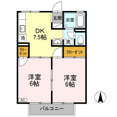 プレジール矢杉(2DK/1階)の間取り写真