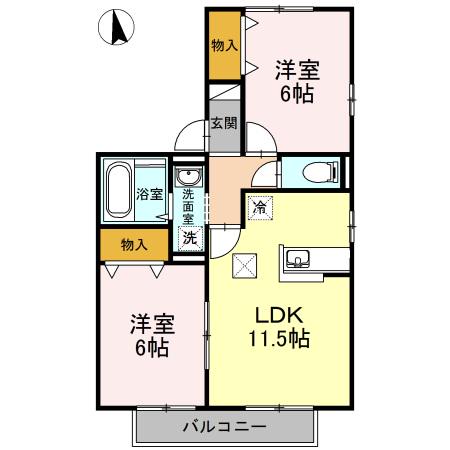 リビングタウン旭川E棟(2LDK/1階)の間取り写真
