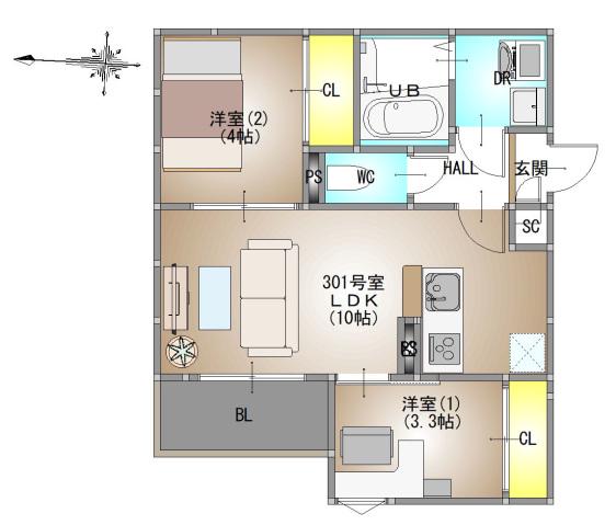 REGALEST 東岡山(2LDK/3階)の間取り写真