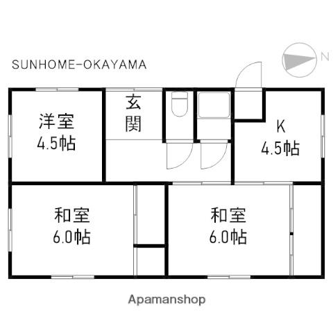 宇野線 備前西市駅 徒歩57分 1階建 築56年(3K)の間取り写真