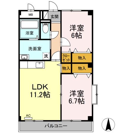 PLEIADES C棟(2LDK/2階)の間取り写真