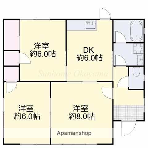赤穂線 大多羅駅 徒歩10分 1階建 築35年(3DK)の間取り写真