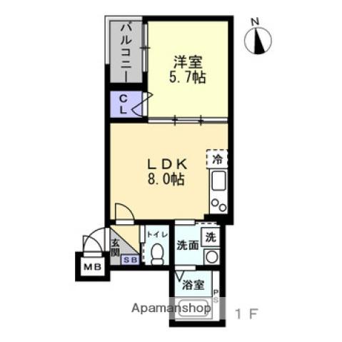 アシェント医大前(1LDK/1階)の間取り写真