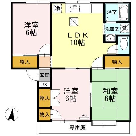 ドミトリー・サヴァーブA棟(3LDK/1階)の間取り写真
