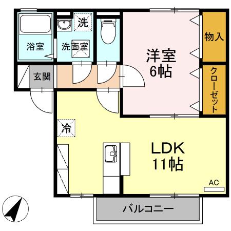 SUNSHINE B棟(1LDK/2階)の間取り写真