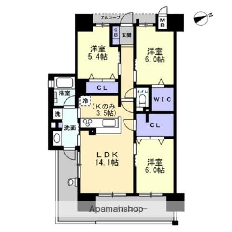 アルファステイツ青江Ⅱ(3LDK/8階)の間取り写真