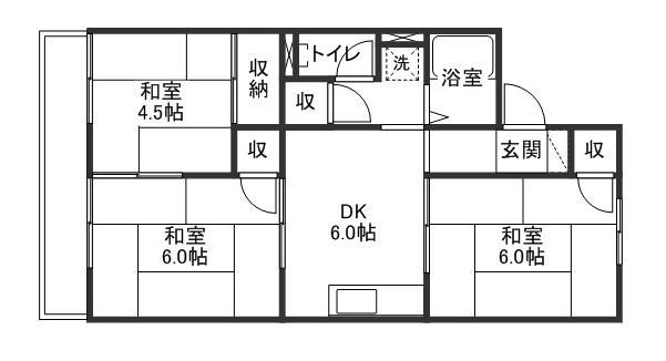 コーポラス雄町(3DK/2階)の間取り写真