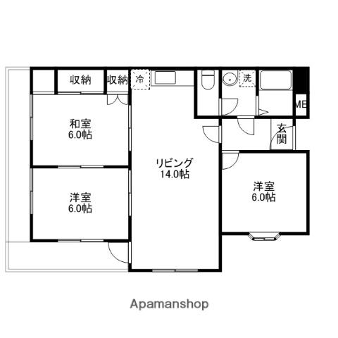 ヒカリホールディングスビル(3LDK/5階)の間取り写真