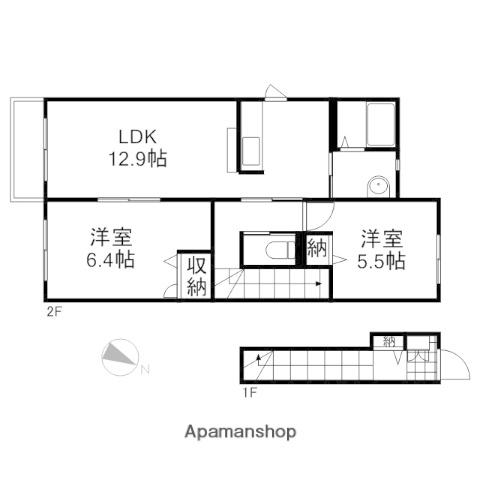 コーポカノン A(2LDK/2階)の間取り写真