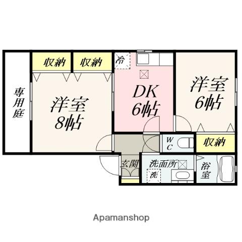 グリシーヌB(2DK/1階)の間取り写真