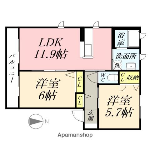 アットホーム原Ⅱ A棟(2LDK/1階)の間取り写真