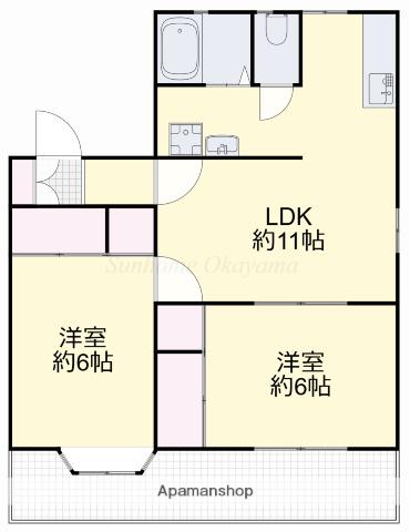 ファーム・ヴィレッジA(2LDK/1階)の間取り写真