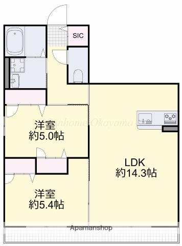アペルト・ラメール(2LDK/1階)の間取り写真
