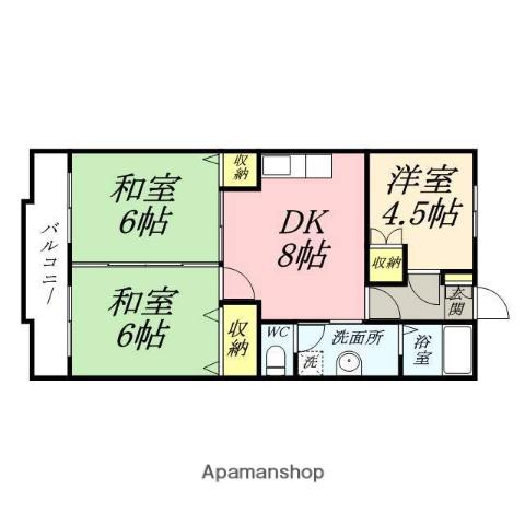 赤田ハイツ(3DK/6階)の間取り写真