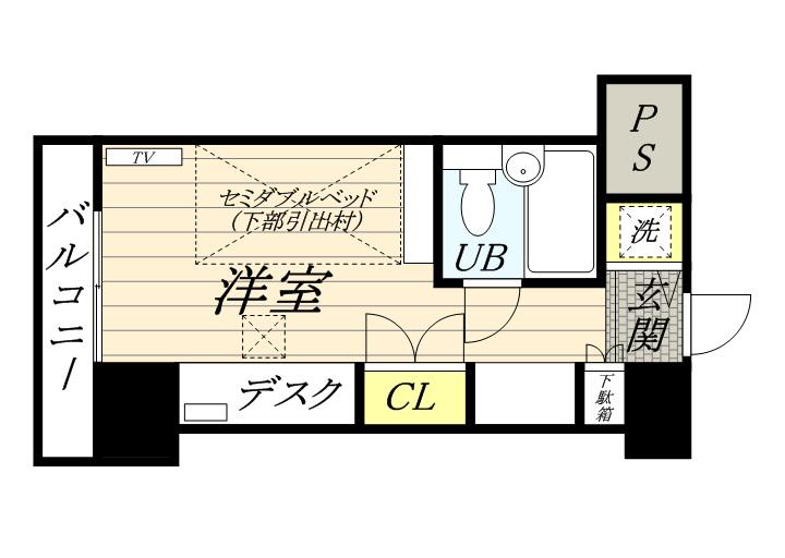 アルファコンフォート岡山(ワンルーム/2階)の間取り写真