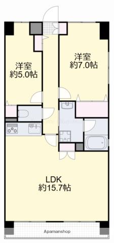 ル・サンク西市(2LDK/10階)の間取り写真