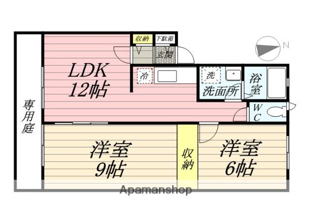 あみん A棟(2LDK/1階)の間取り写真