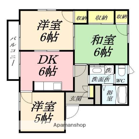 アーモアウメントB棟(3DK/1階)の間取り写真