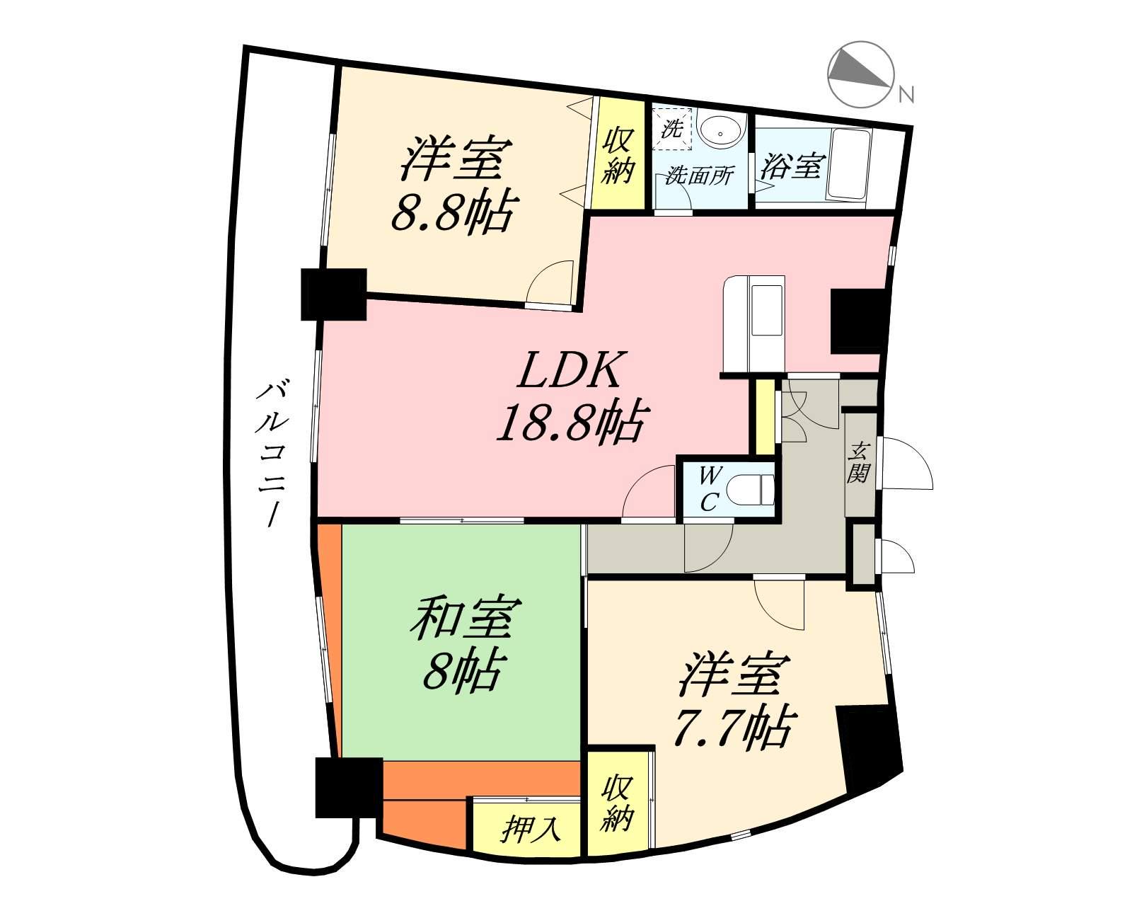 エクセルメゾン岡山(3LDK/7階)の間取り写真