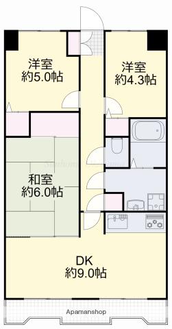 清水マンション(3DK/4階)の間取り写真