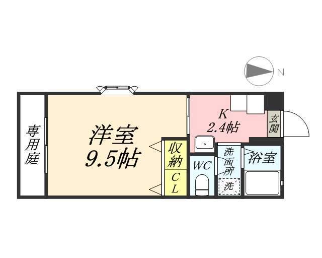 シャトー下伊福(1K/1階)の間取り写真