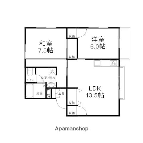 メルベイユ・ナカヤマ C棟(2LDK/1階)の間取り写真
